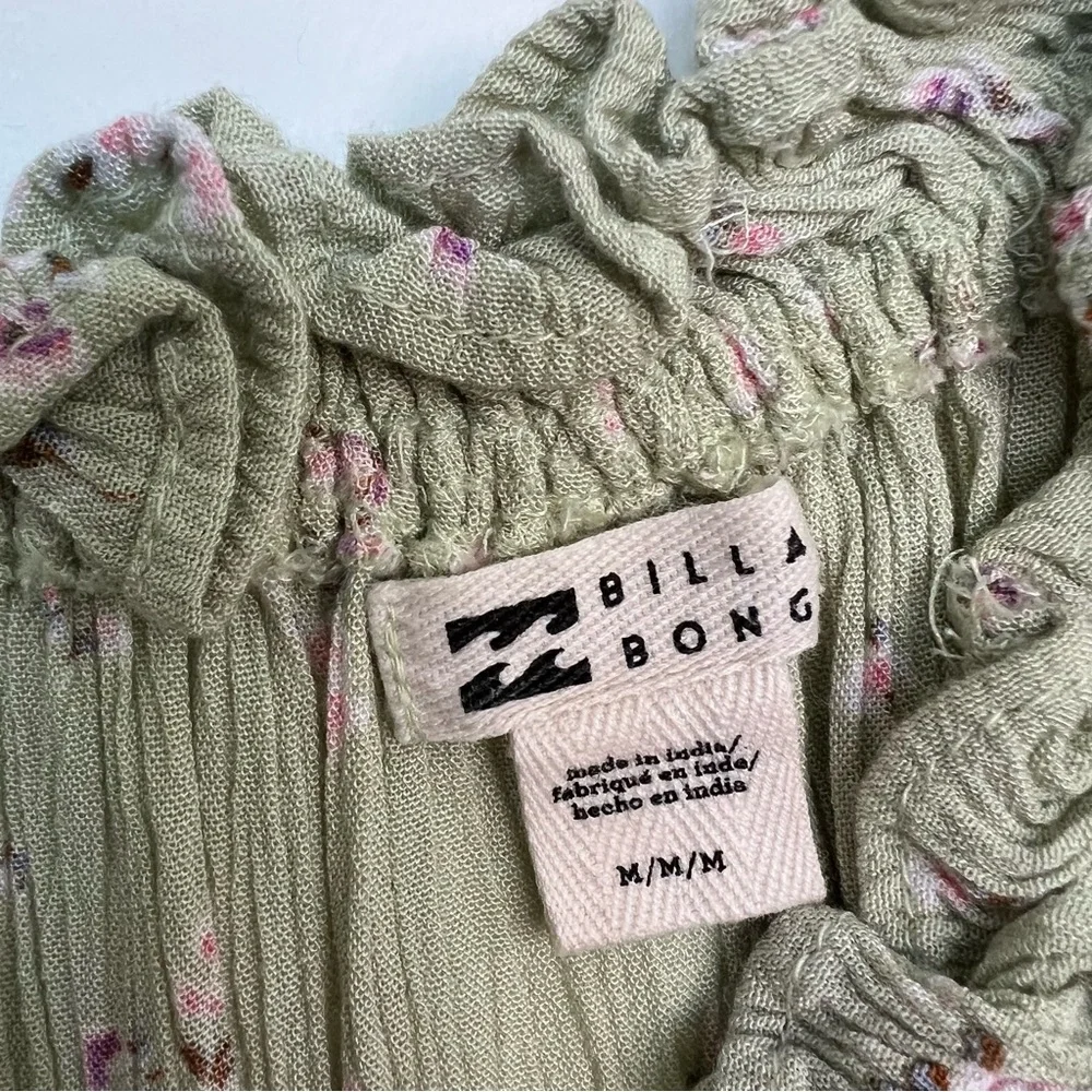 Billabong Green Puff Sleeve Smocked Blouse - Picture 3 of 3